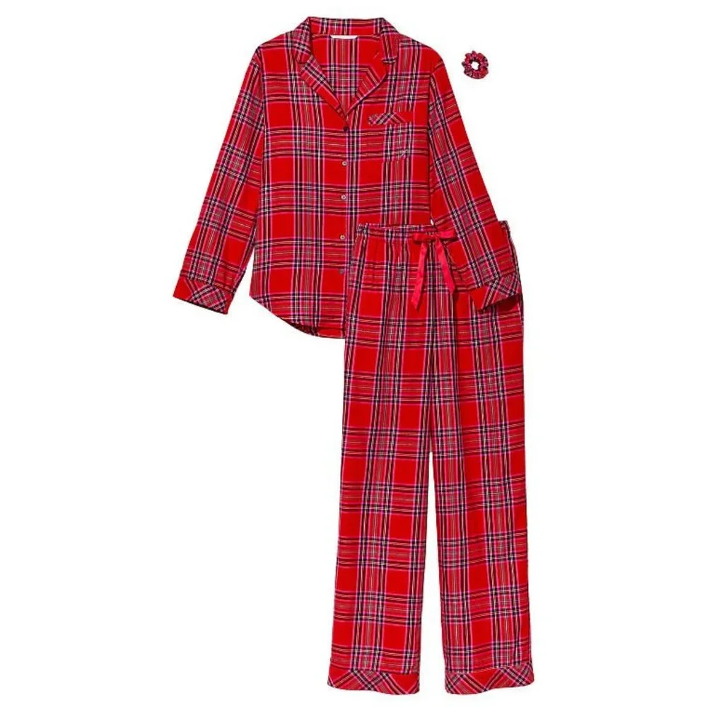 VS Flannel Pajama Set Red Plaid Pajama PJs Long Sleeve Pants Great Present NWT - Picture 5 of 12